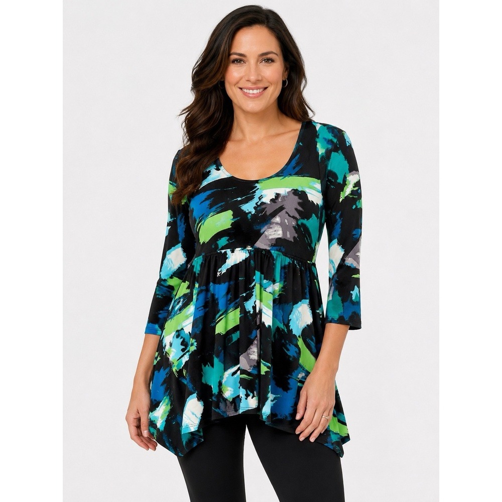 Style & Co Women's Abstract Print Swing Tunic Top Size S Blue Green Stretch